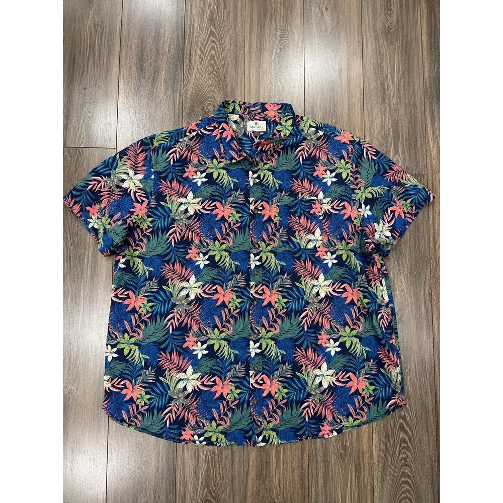 Oak Hill DXL Mens 4XL Hawaiian Shirt Navy Floral Tropical Short Sleeve Big Tall